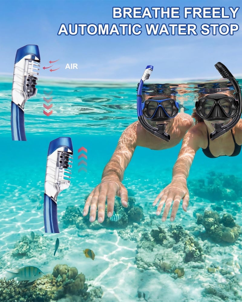 DIPUKI Snorkeling Gear for Adults, Dry-Top Snorkel Mask Set, Anti-Fog Scuba Diving Snorkle mask Set Adult, Panoramic Wide View Dive mask, Adjustable Swimming Diving Snorkeling Packages - Image 5